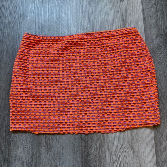 Urban Outfitters Micro Mini Skirt Neon Orange Purple XS Stretchy - Picture 5 of 9